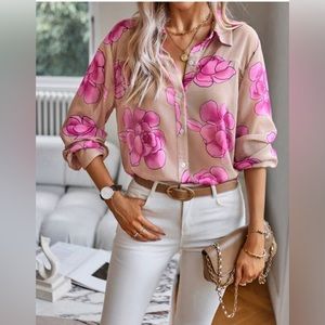 Sheer Floral Print Button Front Shirt